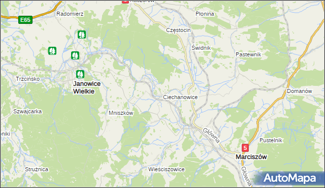 mapa Ciechanowice, Ciechanowice na mapie Targeo