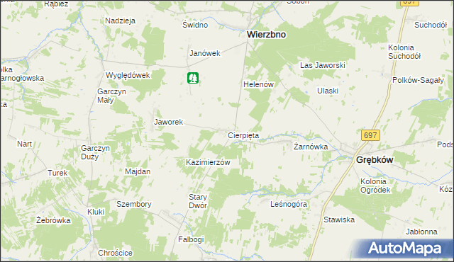 mapa Cierpięta gmina Wierzbno, Cierpięta gmina Wierzbno na mapie Targeo