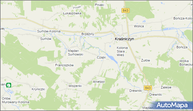 mapa Czajki gmina Kraśniczyn, Czajki gmina Kraśniczyn na mapie Targeo