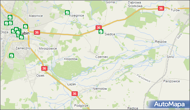 mapa Czerniec gmina Lubin, Czerniec gmina Lubin na mapie Targeo