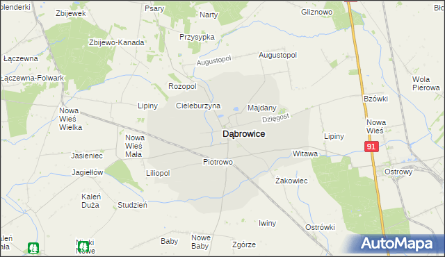 mapa Dąbrowice powiat kutnowski, Dąbrowice powiat kutnowski na mapie Targeo