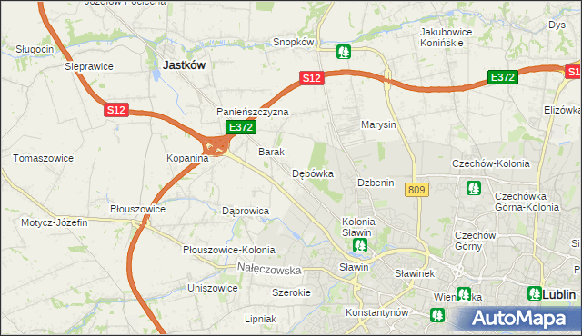 mapa Dębówka gmina Jastków, Dębówka gmina Jastków na mapie Targeo