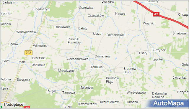 mapa Domaniew gmina Dalików, Domaniew gmina Dalików na mapie Targeo