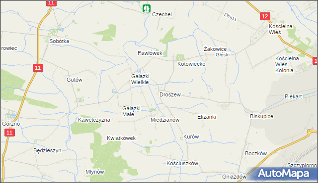 mapa Droszew, Droszew na mapie Targeo