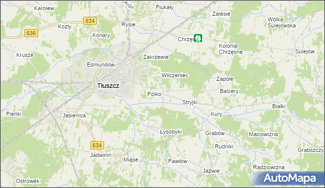 mapa Dzięcioły gmina Tłuszcz, Dzięcioły gmina Tłuszcz na mapie Targeo