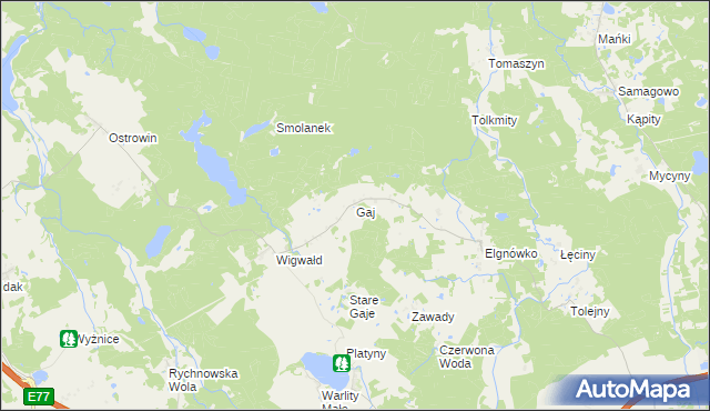 mapa Gaj gmina Olsztynek, Gaj gmina Olsztynek na mapie Targeo