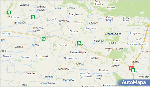 mapa Giżyce gmina Iłów, Giżyce gmina Iłów na mapie Targeo