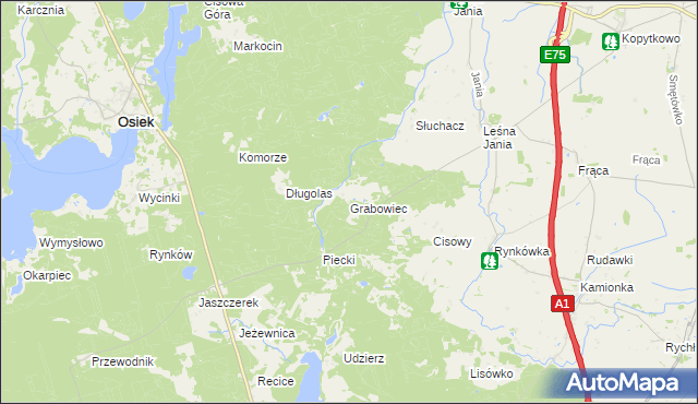 mapa Grabowiec gmina Osiek, Grabowiec gmina Osiek na mapie Targeo