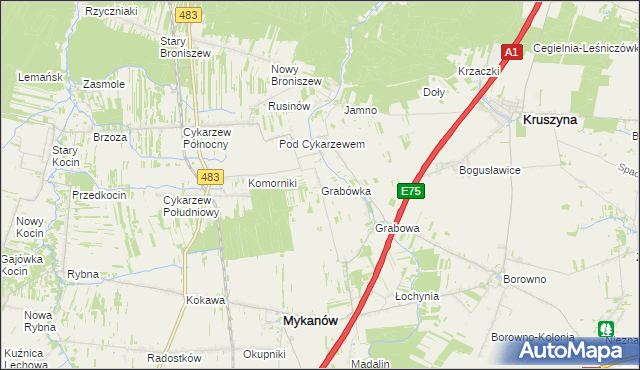 mapa Grabówka gmina Mykanów, Grabówka gmina Mykanów na mapie Targeo