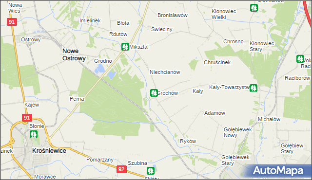 mapa Grochów gmina Nowe Ostrowy, Grochów gmina Nowe Ostrowy na mapie Targeo