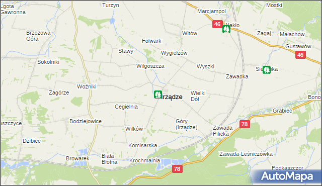 mapa Irządze powiat zawierciański, Irządze powiat zawierciański na mapie Targeo