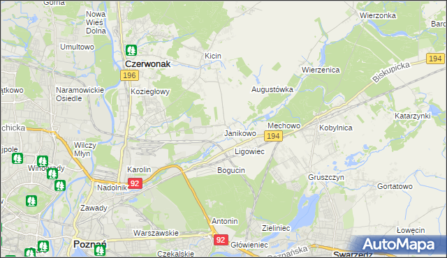 mapa Janikowo gmina Swarzędz, Janikowo gmina Swarzędz na mapie Targeo