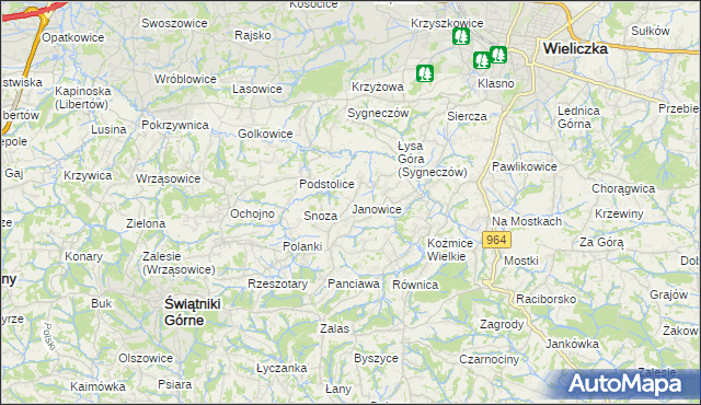 mapa Janowice gmina Wieliczka, Janowice gmina Wieliczka na mapie Targeo