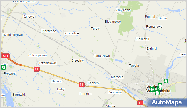 mapa Januszewo gmina Środa Wielkopolska, Januszewo gmina Środa Wielkopolska na mapie Targeo