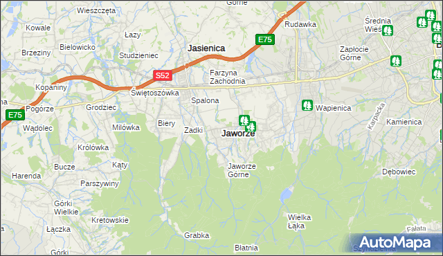 mapa Jaworze powiat bielski, Jaworze powiat bielski na mapie Targeo