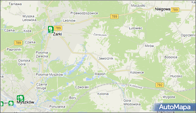 mapa Jaworznik gmina Żarki, Jaworznik gmina Żarki na mapie Targeo