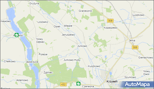 mapa Jurkowo gmina Krzywiń, Jurkowo gmina Krzywiń na mapie Targeo