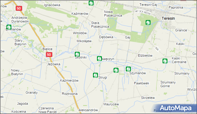 mapa Kawęczyn gmina Teresin, Kawęczyn gmina Teresin na mapie Targeo