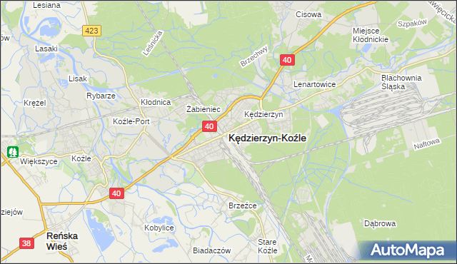 mapa Kędzierzyna-Koźle, Kędzierzyn-Koźle na mapie Targeo