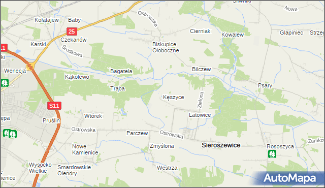 mapa Kęszyce gmina Sieroszewice, Kęszyce gmina Sieroszewice na mapie Targeo
