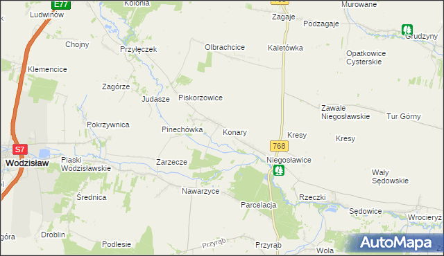 mapa Konary gmina Wodzisław, Konary gmina Wodzisław na mapie Targeo