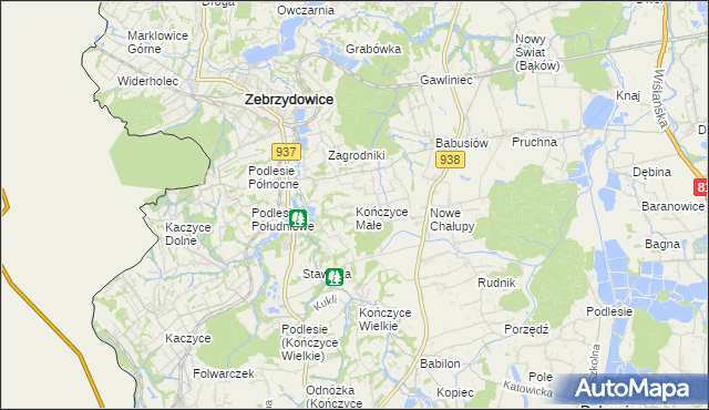 mapa Kończyce Małe, Kończyce Małe na mapie Targeo