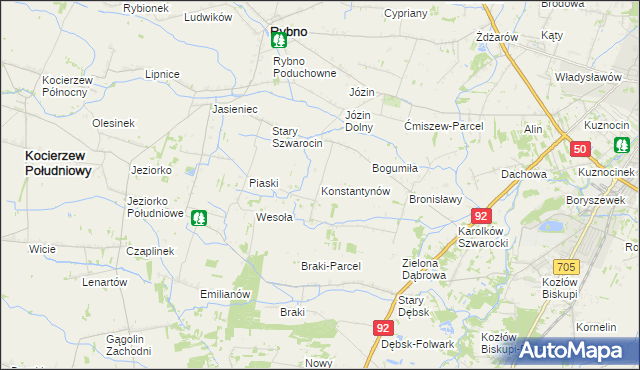 mapa Konstantynów gmina Rybno, Konstantynów gmina Rybno na mapie Targeo