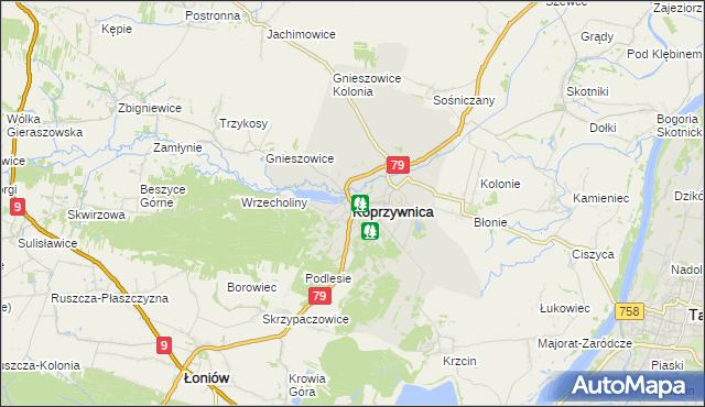 mapa Koprzywnica powiat sandomierski, Koprzywnica powiat sandomierski na mapie Targeo