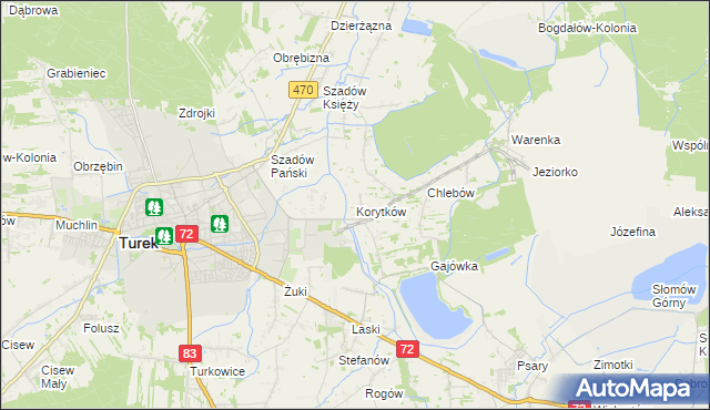 mapa Korytków gmina Turek, Korytków gmina Turek na mapie Targeo