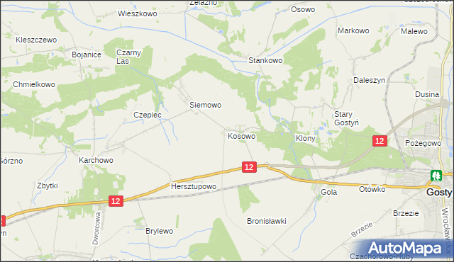 mapa Kosowo gmina Gostyń, Kosowo gmina Gostyń na mapie Targeo