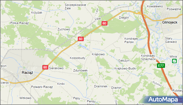mapa Krajkowo gmina Raciąż, Krajkowo gmina Raciąż na mapie Targeo