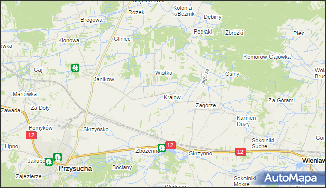 mapa Krajów gmina Przysucha, Krajów gmina Przysucha na mapie Targeo