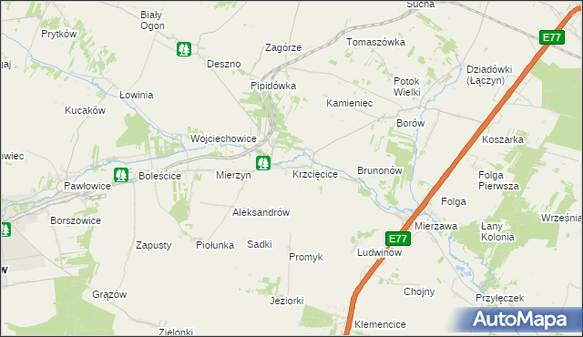 mapa Krzcięcice, Krzcięcice na mapie Targeo