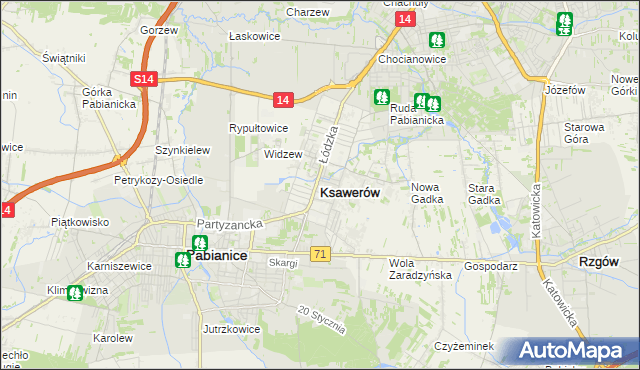 mapa Ksawerów powiat pabianicki, Ksawerów powiat pabianicki na mapie Targeo