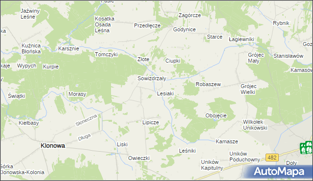 mapa Lesiaki gmina Klonowa, Lesiaki gmina Klonowa na mapie Targeo