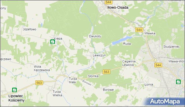 mapa Lewiczyn gmina Lipowiec Kościelny, Lewiczyn gmina Lipowiec Kościelny na mapie Targeo