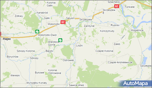 mapa Liszki gmina Repki, Liszki gmina Repki na mapie Targeo