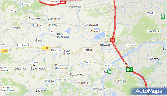 mapa Liszki powiat krakowski, Liszki powiat krakowski na mapie Targeo