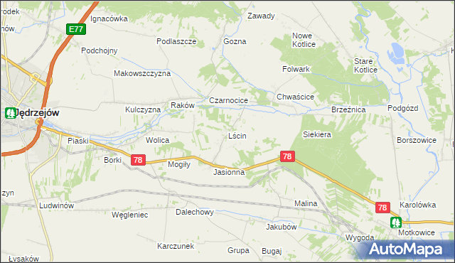 mapa Lścin, Lścin na mapie Targeo