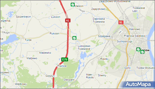 mapa Lubiszewo Tczewskie, Lubiszewo Tczewskie na mapie Targeo