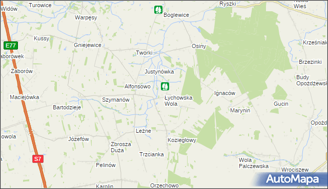 mapa Łychowska Wola, Łychowska Wola na mapie Targeo