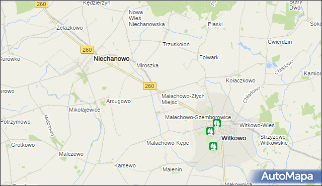 mapa Małachowo-Złych Miejsc, Małachowo-Złych Miejsc na mapie Targeo