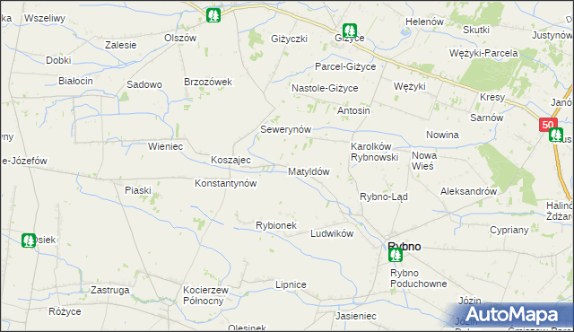 mapa Matyldów gmina Rybno, Matyldów gmina Rybno na mapie Targeo