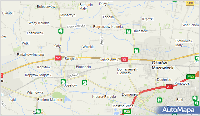 mapa Michałówek gmina Ożarów Mazowiecki, Michałówek gmina Ożarów Mazowiecki na mapie Targeo