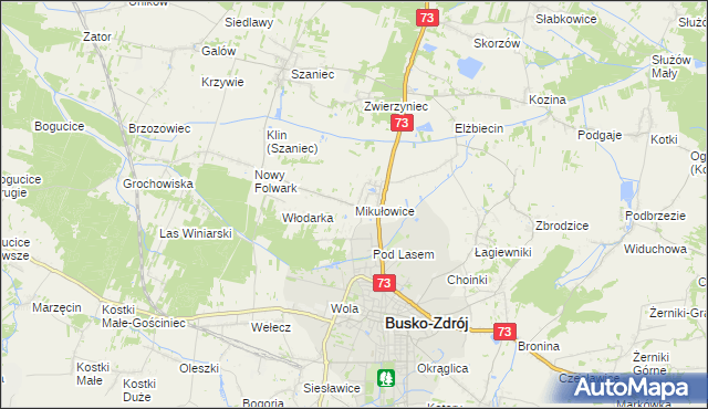 mapa Mikułowice gmina Busko-Zdrój, Mikułowice gmina Busko-Zdrój na mapie Targeo