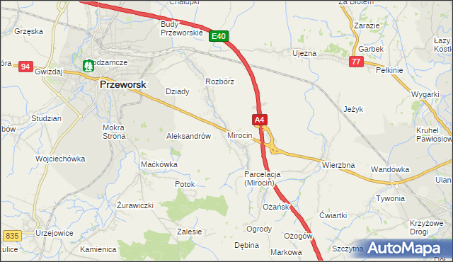 mapa Mirocin, Mirocin na mapie Targeo