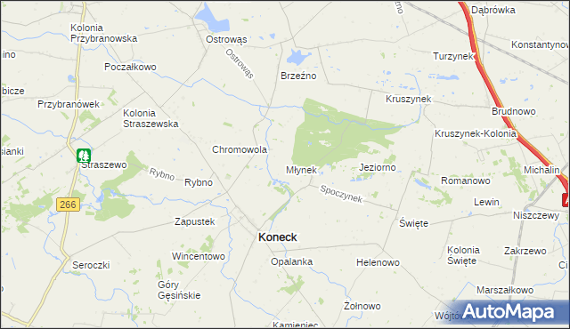 mapa Młynek gmina Koneck, Młynek gmina Koneck na mapie Targeo