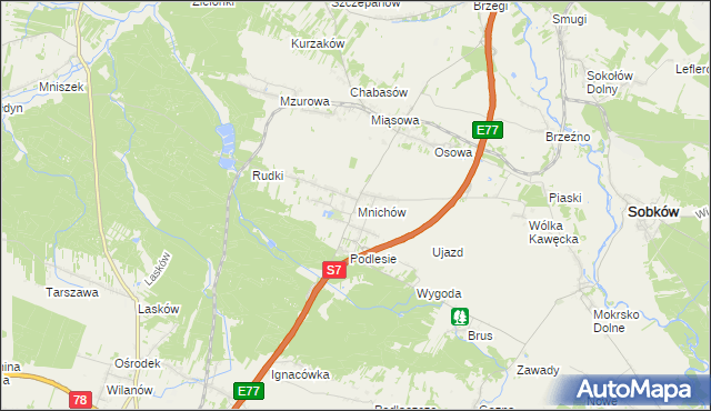 mapa Mnichów gmina Jędrzejów, Mnichów gmina Jędrzejów na mapie Targeo