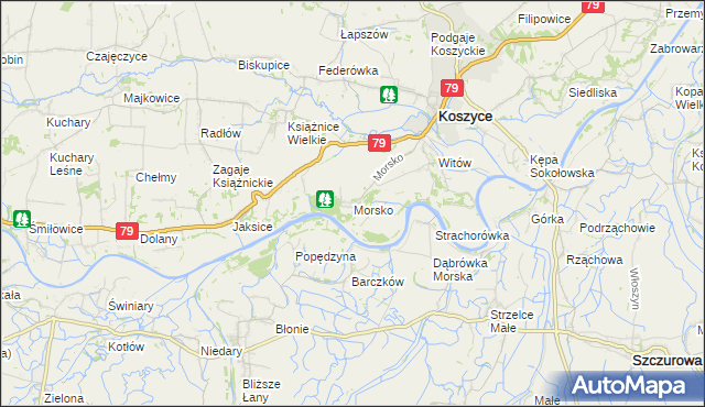 mapa Morsko gmina Koszyce, Morsko gmina Koszyce na mapie Targeo