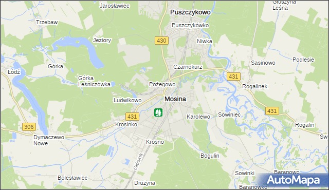 mapa Mosina powiat poznański, Mosina powiat poznański na mapie Targeo